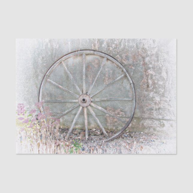  Rustic Western Gray White Distressed Wagon Wheel Tissue Paper (Front)