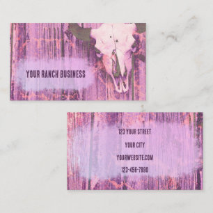 Rustic Western Grunge Texture Purple Bull Skull Business Card