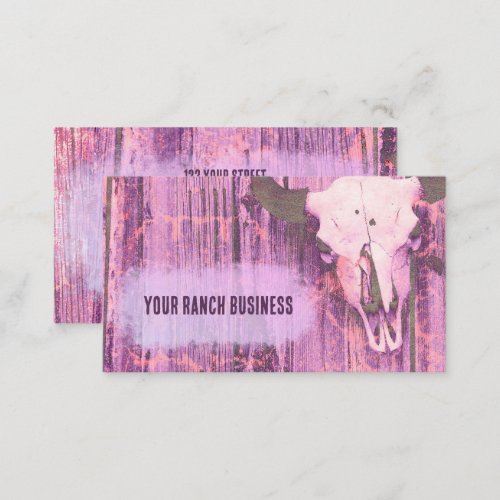 Rustic Western Grunge Texture Purple Bull Skull Business Card