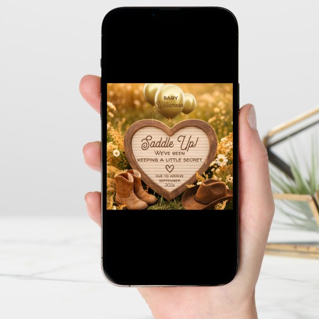 Rustic Western Heart Sign Baby Reveal Pregnancy Announcement (Front Digital)