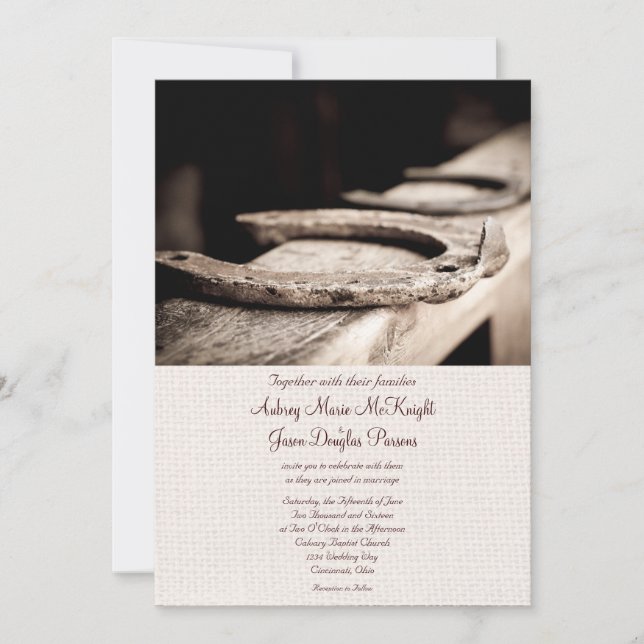 Rustic Western Hoof Horse Shoe Wedding Invitations (Front)