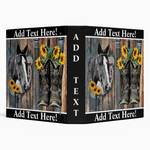 Rustic Western Horse Cowboy boots Sunflowers 3 Rin 3 Ring Binder
