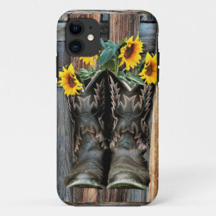 Rustic Western Horse Cowboy boots Sunflowers Case- iPhone 11 Case