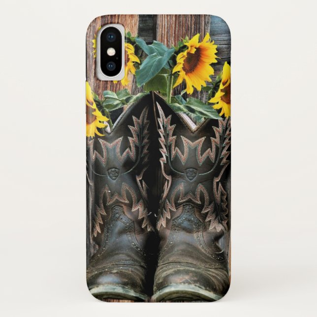 Rustic Western Horse Cowboy boots Sunflowers Case-Mate iPhone Case (Back)