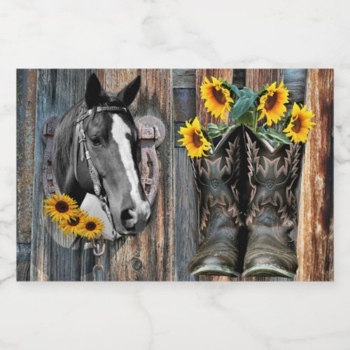 Rustic Western Horse Cowboy boots Sunflowers Food Label