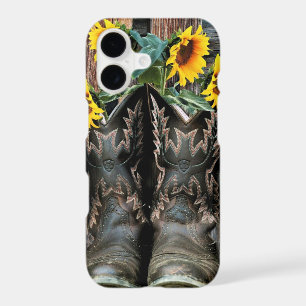 Rustic Western Horse Cowboy boots Sunflowers iPhone 17 Case