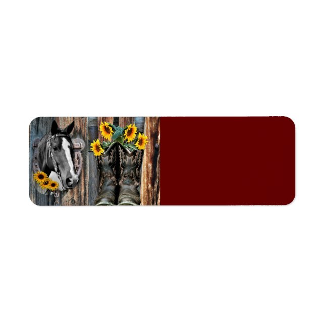 Rustic Western Horse Cowboy boots Sunflowers Label (Front)