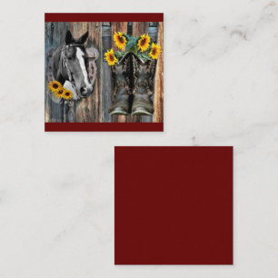 Rustic Western Horse Cowboy boots Sunflowers Square Business Card