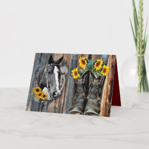 Rustic Western Horse Cowboy boots Sunflowers Thank You Card