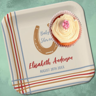 Rustic Western Horseshoe Baby Shower Paper Plates
