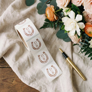 Rustic Western Horseshoe Custom Monogram Wedding Classic Round Sticker