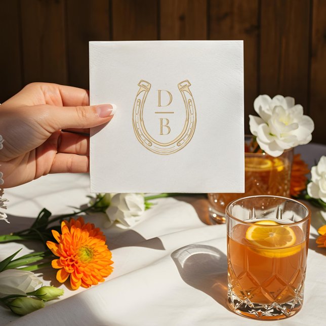 Rustic Western Horseshoe Custom Monogram Wedding Foil Napkins (Rustic Western Horseshoe Custom Monogram Wedding Foil Napkins)