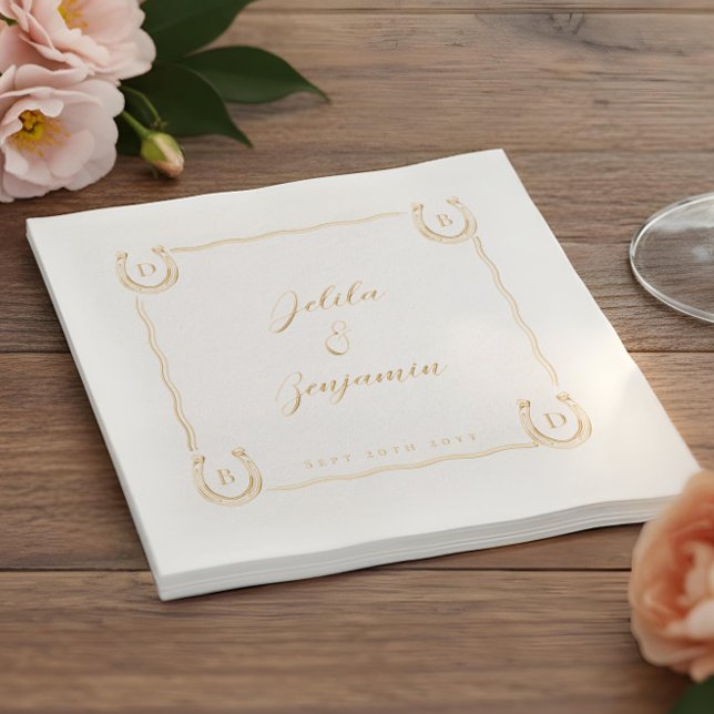 Rustic Western Horseshoe Name & Monogram Wedding Foil Napkins (Rustic Western Horseshoe Name & Monogram Wedding Foil Napkins)