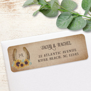 Rustic Western Horseshoe Sunflower Wedding Address Label