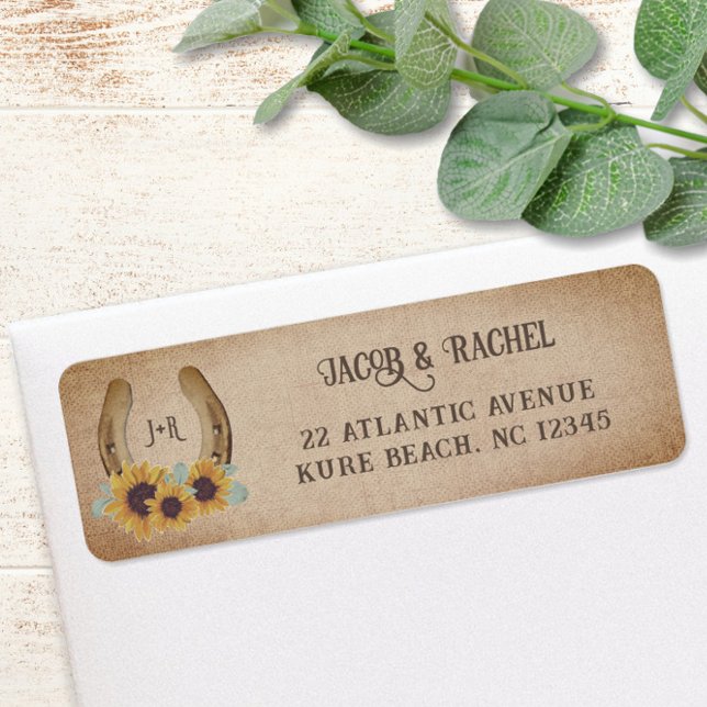 Rustic Western Horseshoe Sunflower Wedding Address Label (Creator Uploaded)