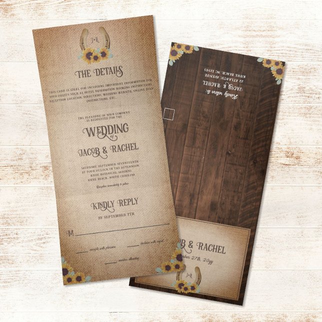 Rustic Western Horseshoe & Sunflowers Wedding Tri-Fold Invitation (Creator Uploaded)