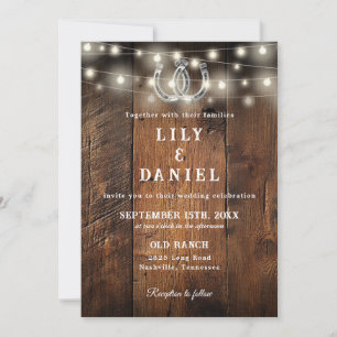Rustic Western Horseshoes String Lights Wedding Invitation