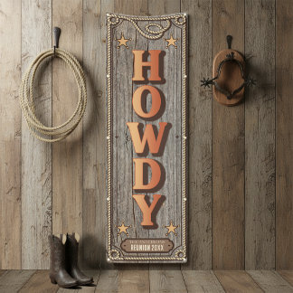 Rustic Western HOWDY Family Reunion Vert ID1318 Banner
