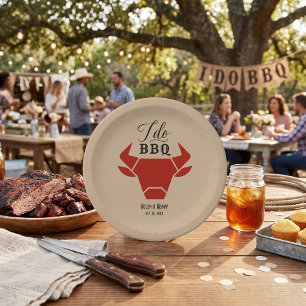 Rustic Western "I Do BBQ" Calligraphy Wedding  Paper Plates