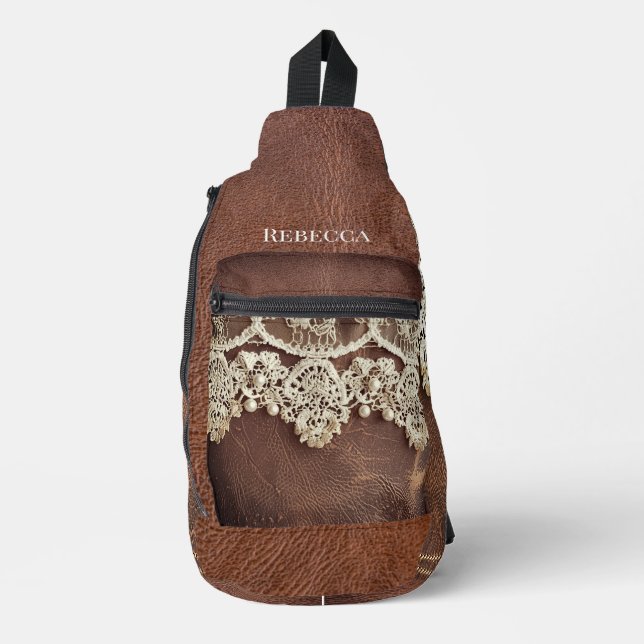Rustic Western Leather and Antique Lace Sling Bag (Front)