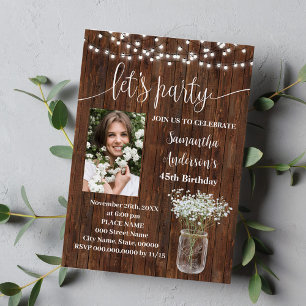 Rustic Western Let's Party Birthday with Photo Invitation