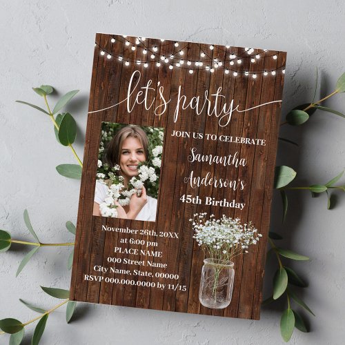 Rustic Western Lets Party Birthday with Photo Invitation