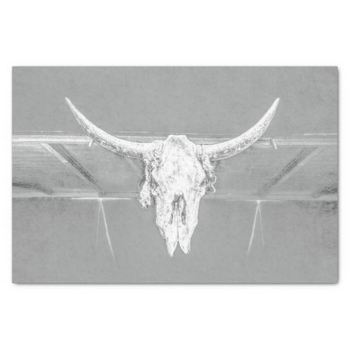 Rustic Western Light Gray White Bull Cow Skull Tissue Paper