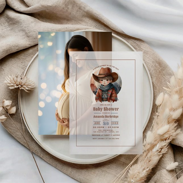 Rustic Western Little Cowboy Baby Shower Vellum Invitations (Rustic Western Little Cowboy Baby Shower Vellum Invitations)