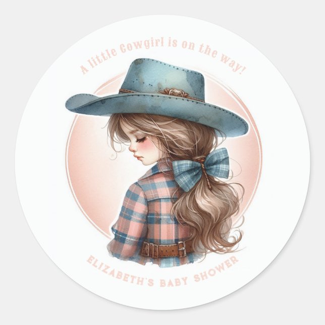 Rustic Western Little Cowgirl Baby Shower Classic Round Sticker (Front)