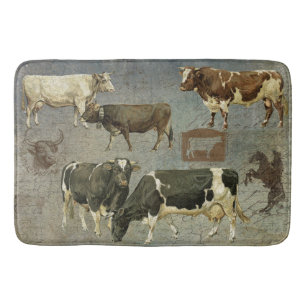 Rustic Western Lodge Vintage Farm Barn Cow Cattle Bath Mat