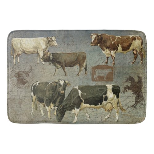 Rustic Western Lodge Vintage Farm Barn Cow Cattle  Bath Mat