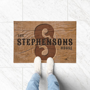 Rustic Western Monogram Family Name Welcome Doormat