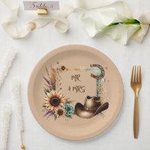 Rustic Western Mr & Mrs Party 9 inch Plates