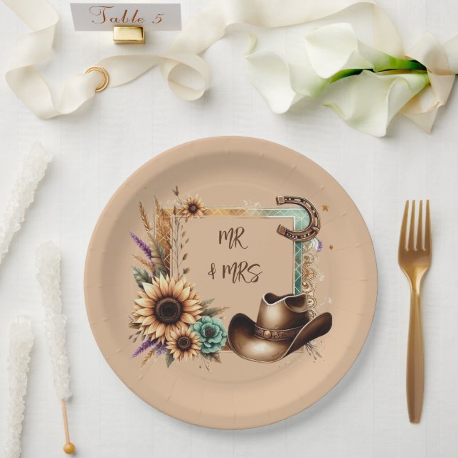 Rustic Western Mr & Mrs Party 9 inch Plates (Wedding)