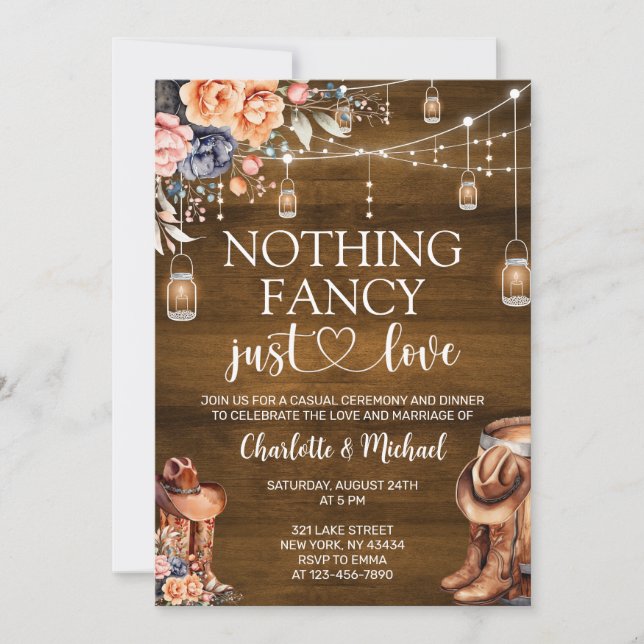 Rustic Western Nothing Fancy Just Love Wedding Invitation (Front)