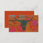 Rustic Western Orange Pink Sunflowers Bull Skull Business Card
