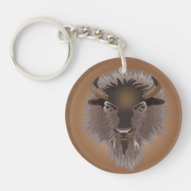 Rustic Western Plains Bison Keychain (Front)