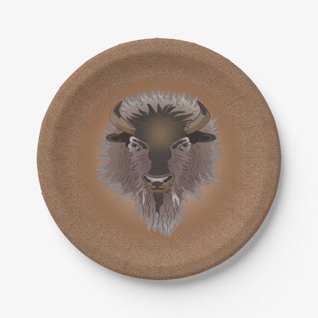 Rustic Western Plains Bison Paper Plates (Front)
