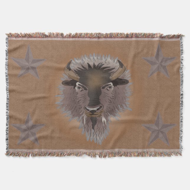 Rustic Western Plains Bison Throw Blanket (Front)