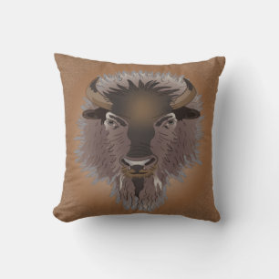 Rustic Western Plains Bison Throw Pillow