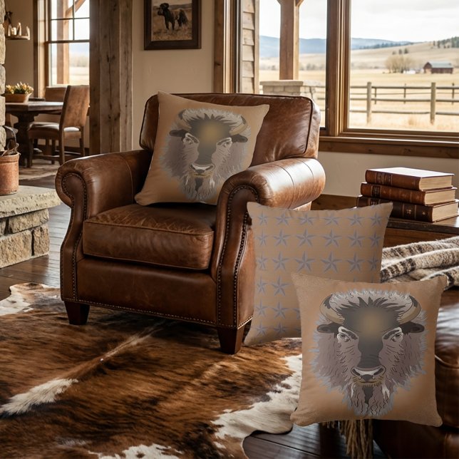 Rustic Western Plains Bison Throw Pillow (Creator Uploaded)