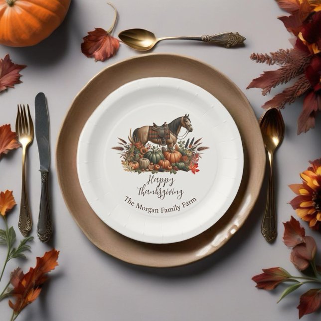 Rustic Western Pleasure Horse Thanksgiving Paper Plates (Enjoy this Rustic Western Thanksgiving Horse design! Customize with your favorite event!)
