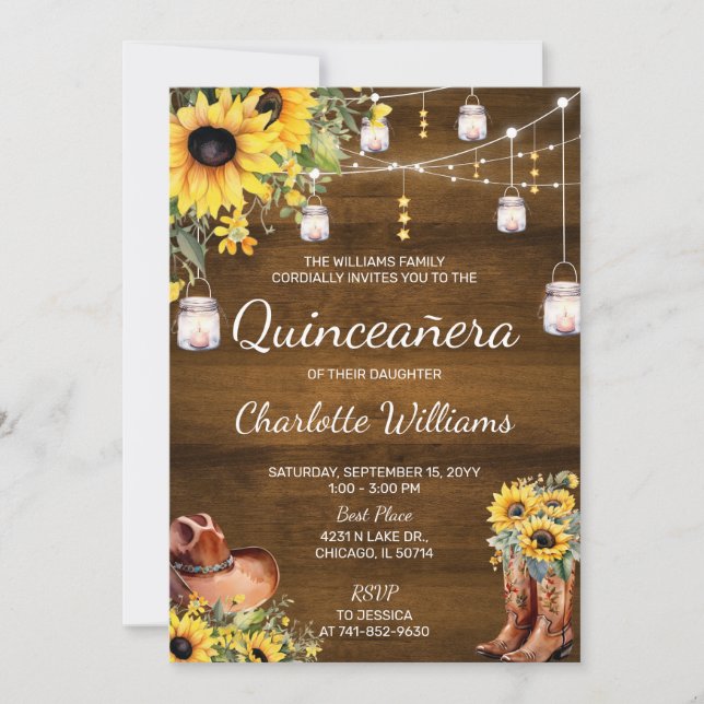 Rustic Western Quinceañera Birthday Party Invitation (Front)