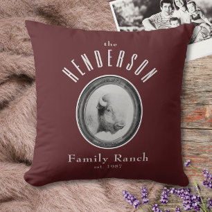 Rustic Western Ranch Buffalo Custom Red Throw Pillow