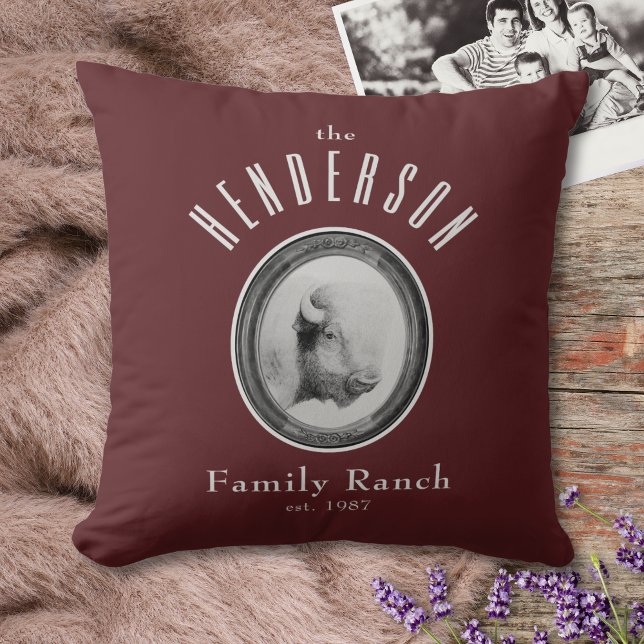 Rustic Western Ranch Buffalo Custom Red Throw Pillow (Creator Uploaded)