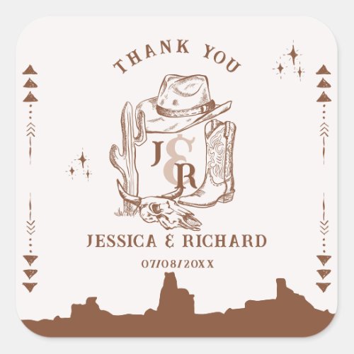 Rustic Western Ranch Farm Barn Cowboy Thank You Square Sticker