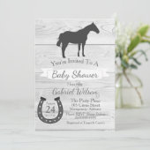 Rustic Western Ranch Gray Horse & Horseshoe Invitation (Standing Front)