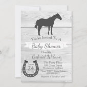 Rustic Western Ranch Gray Horse & Horseshoe Invitation (Front)