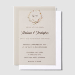 Rustic Western Ranch Monogram Wedding Vellum Invitations