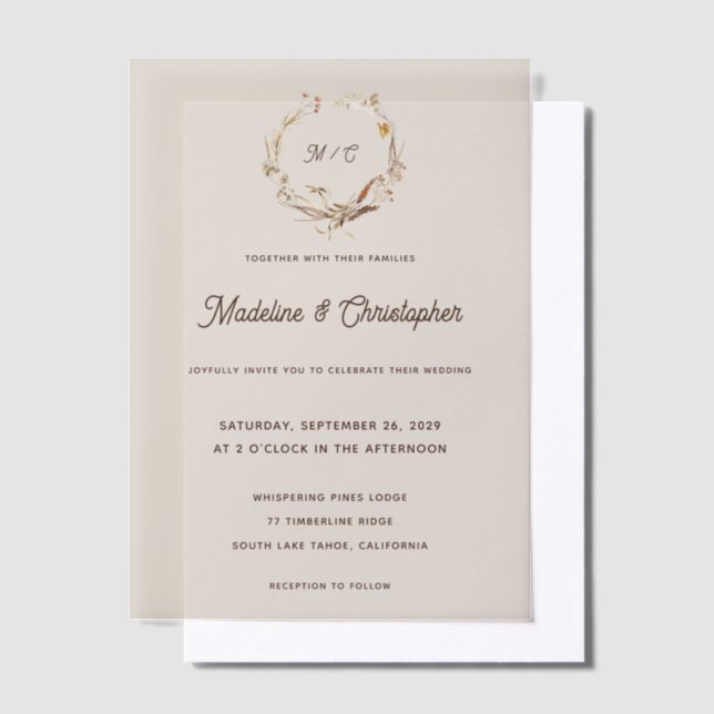 Rustic Western Ranch Monogram Wedding Vellum Invitations (Offset)
